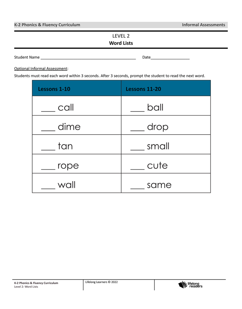 Phonics & Fluency Curriculum – Lifelong Readers
